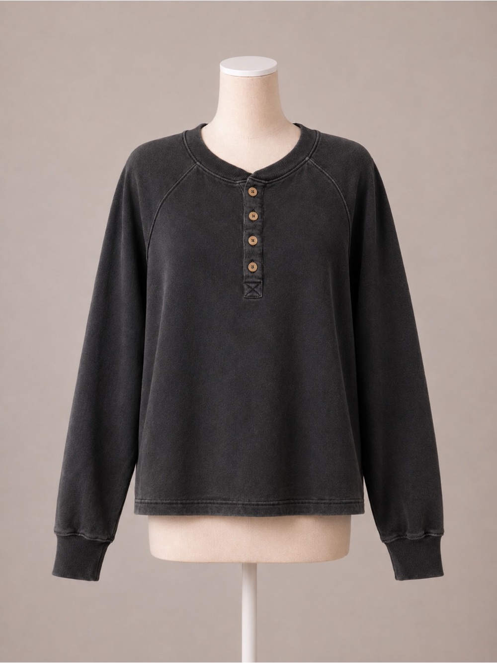 Old Navy Washed Black Henley Crewneck Sweatshirt Medium